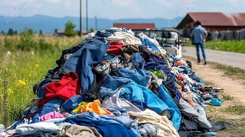 Pile of discarded clothes on the side of the road