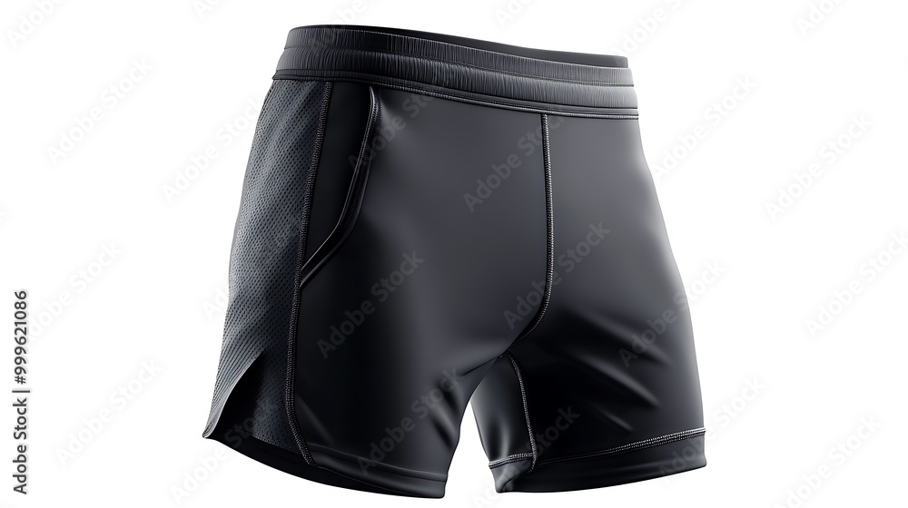 Black athletic shorts with side pockets. Black athletic shorts with side pockets.