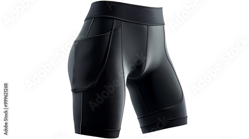 Black women's athletic shorts with a pocket on the side. photo