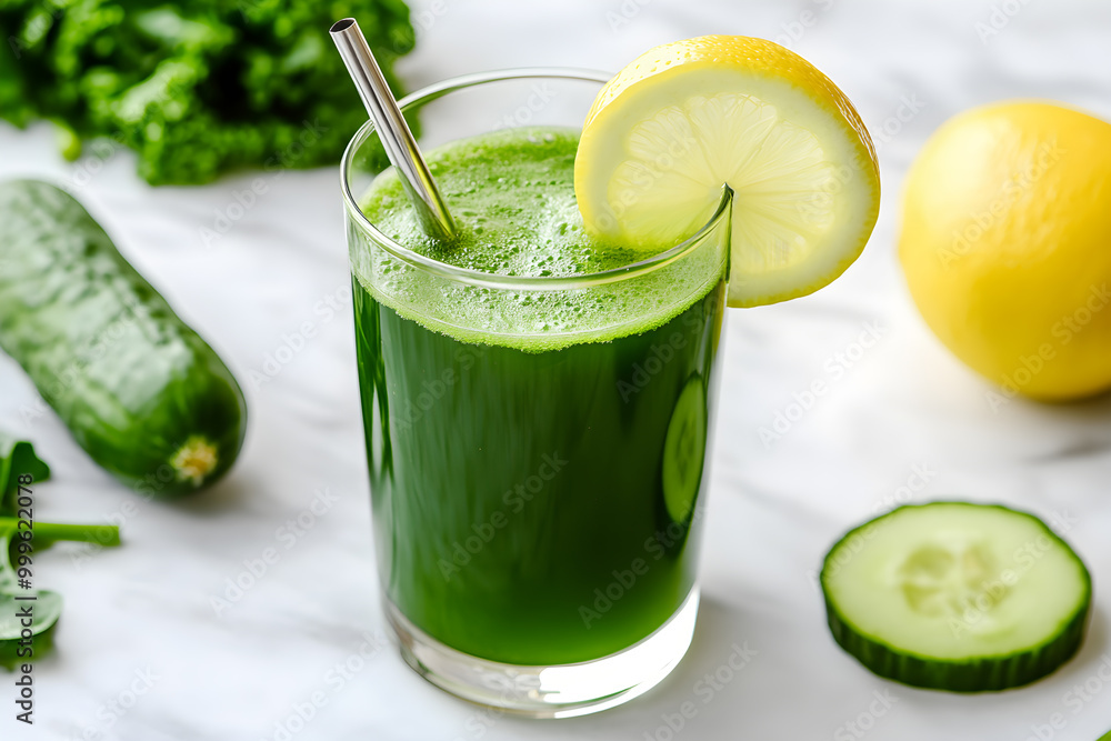 A vibrant and refreshing green juice made with kale A vibrant and refreshing green juice made with kale