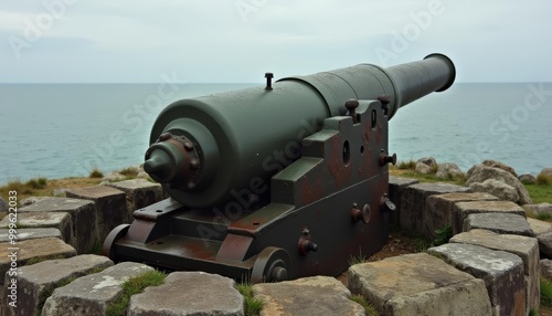  Abandoned artillery a silent sentinel on the shore photo