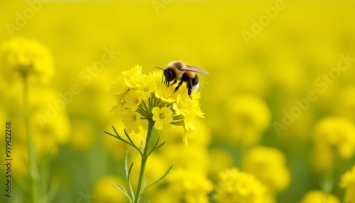  Bee in a field of yellow flowers closeup