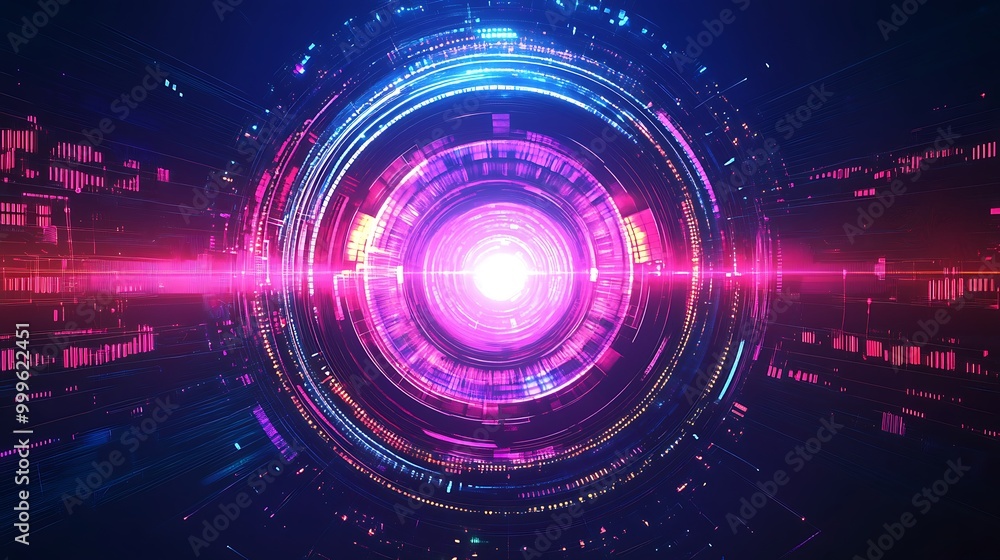 Abstract futuristic glowing lens with concentric rings and a bright light. Abstract futuristic glowing lens with concentric rings and a bright light.
