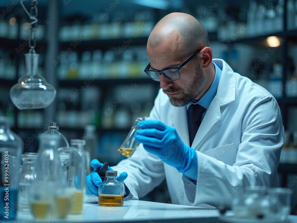 A fragrance evaluator in a high-tech laboratory A fragrance evaluator in a high-tech laboratory