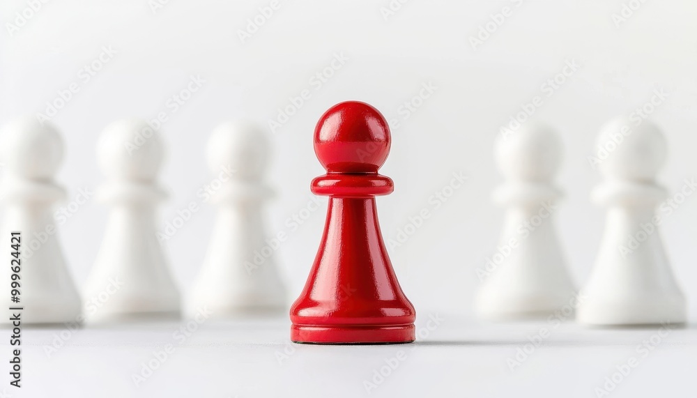 Red Chess Pawn Standing Out From White Pawns Leadership Strategy Success Concept Red Chess Pawn Standing Out From White Pawns Leadership Strategy Success Concept