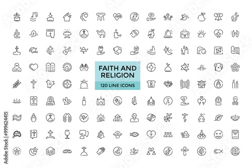 faith and Religion line icon collection. Big UI icons set, Thin outline icons pack. Vector illustration, Pixel perfect.