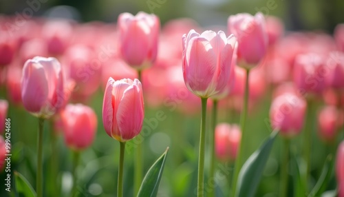  Blooming with beauty  A field of vibrant pink tulips