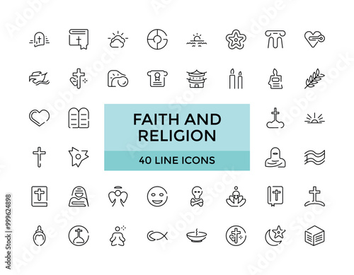 faith and Religion line icon collection. Big UI icons set, Thin outline icons pack. Vector illustration, Pixel perfect.