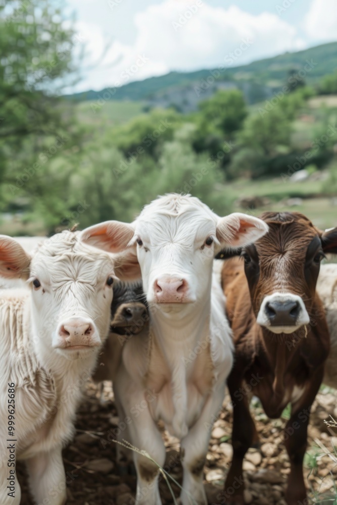 A group of cows standing together outdoors A group of cows standing together outdoors