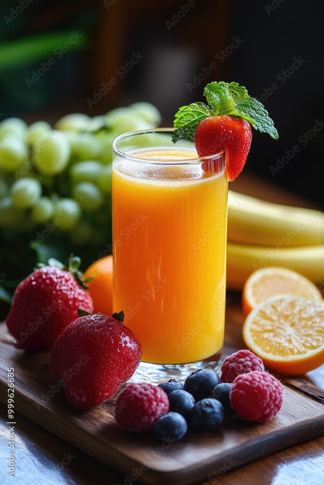 Tropical Fruit Paradise: Fresh Cocktail by the Pool for a Morning Refreshment Tropical Fruit Paradise: Fresh Cocktail by the Pool for a Morning Refreshment