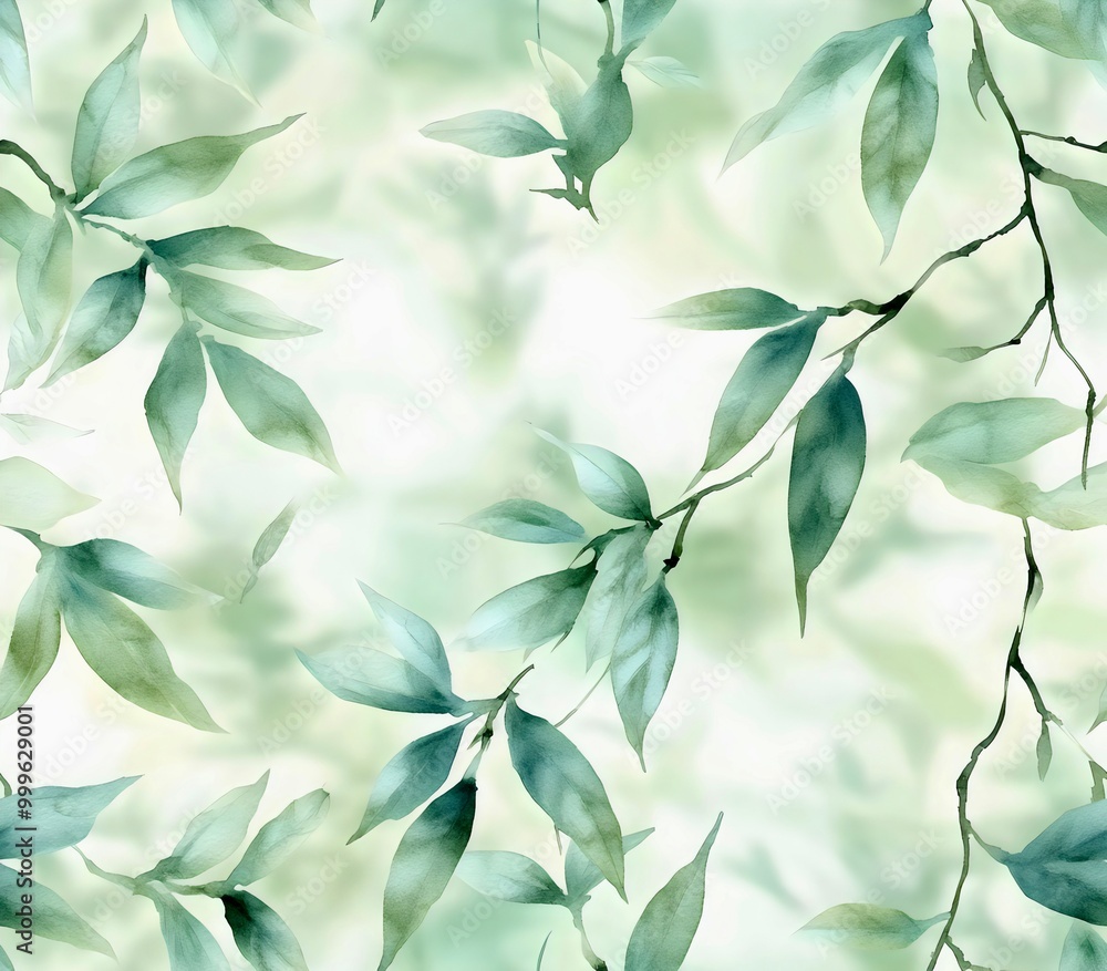 Seamless pattern with watercolor bamboo twigs and leaves on a white background, collection for decoration and design of fabric and wallpaper. Generative AI Seamless pattern with watercolor bamboo twigs and leaves on a white background, collection for decoration and design of fabric and wallpaper. Generative AI