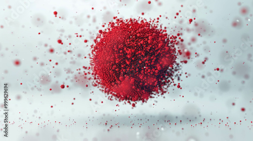 Futuristic red 3D ball crafted from countless small pieces. AI generative. photo