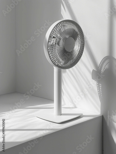 White electric fan at a 45-degree angle for optimal airflow. AI generative. photo