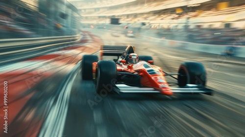 A high-speed racing car speeding along the track