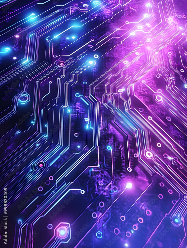 Abstract digital technology futuristic circuit blue purple background, Cyber science tech, Innovation communication future. AI generated illustration Abstract digital technology futuristic circuit blue purple background, Cyber science tech, Innovation communication future. AI generated illustration