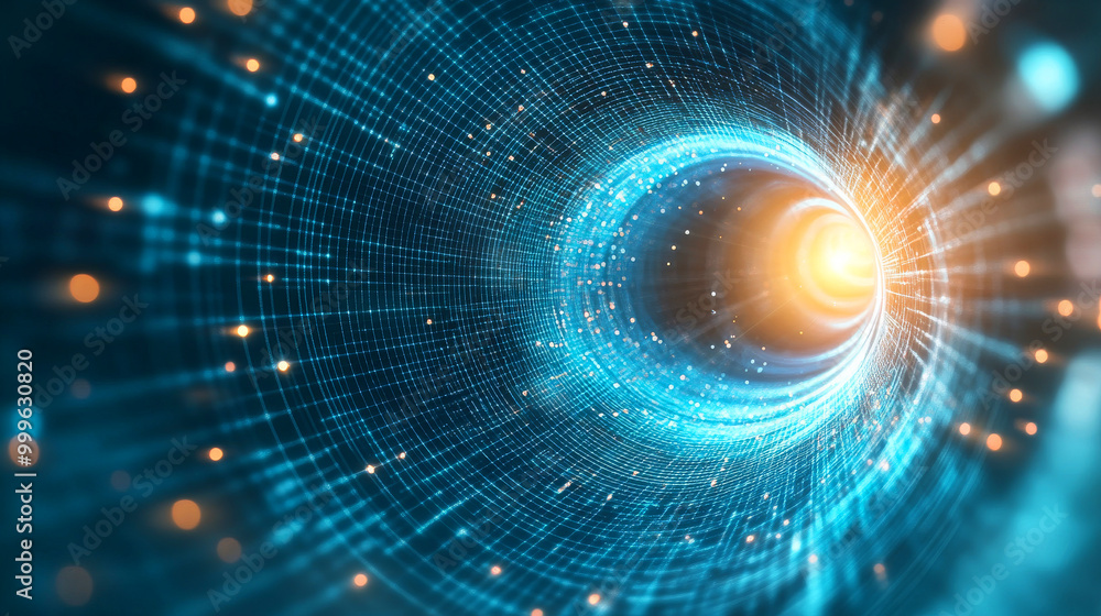 Obraz premium A mesmerizing digital tunnel of light and energy, illustrating the concepts of speed, travel, and futuristic technology.
