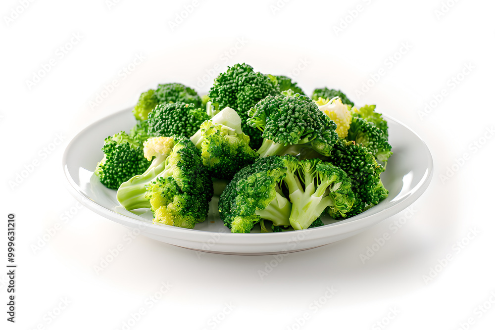 Steamed broccoli florets served on a white plate generative ai Steamed broccoli florets served on a white plate generative ai