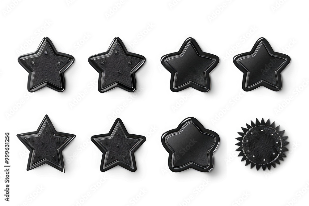 A collection of five-star magnets arranged on a clean white surface
