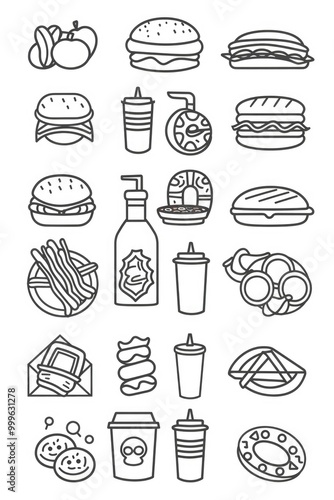 A selection of popular fast foods arranged on a white surface