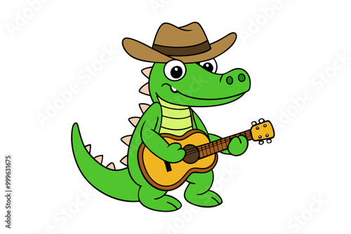 Crocodile Guitarist in Cowboy Hat Vector Illustration