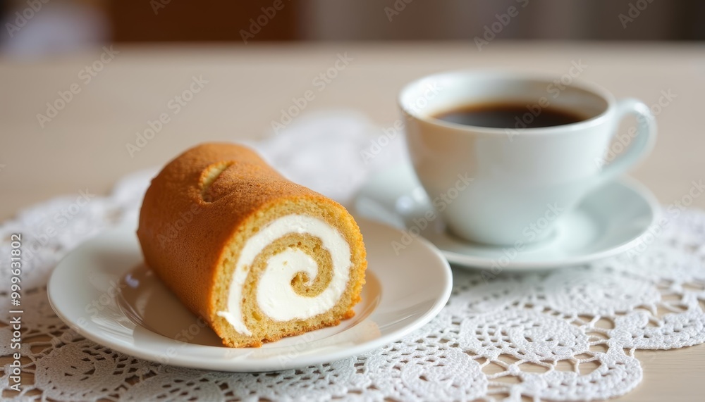  Delightful morning treat  a slice of cinnamon roll and a cup of coffee