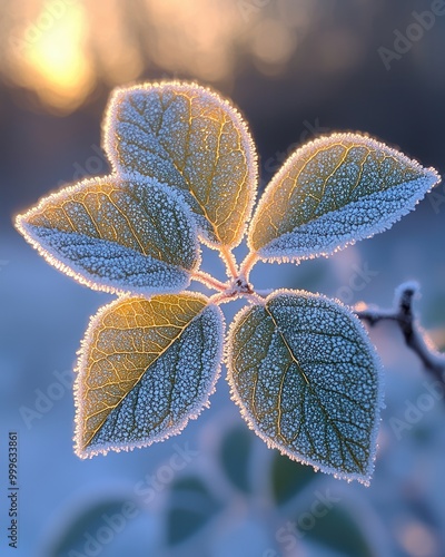 Frosty Leaves Glowing in Morning Light