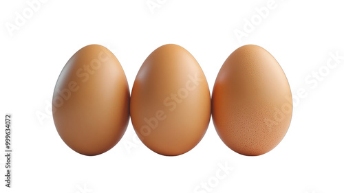 Three brown eggs on a white isolated background