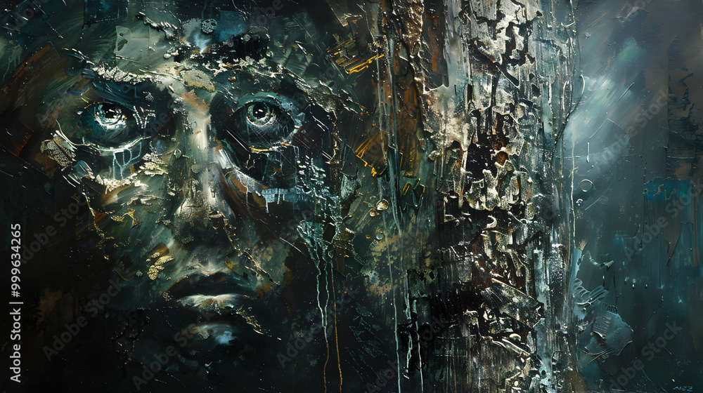 Obraz premium Abstract Portrait of Face with Textured Brushstrokes 