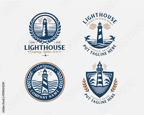 Set bundle vintage lighthouse marine logo for business company