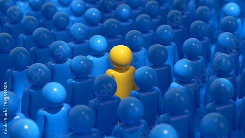 Foto Visual metaphor of diversity and inclusion: 3d illustration of a unique yellow c