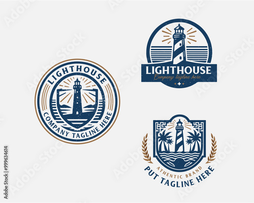 Set bundle vintage lighthouse marine logo for business company