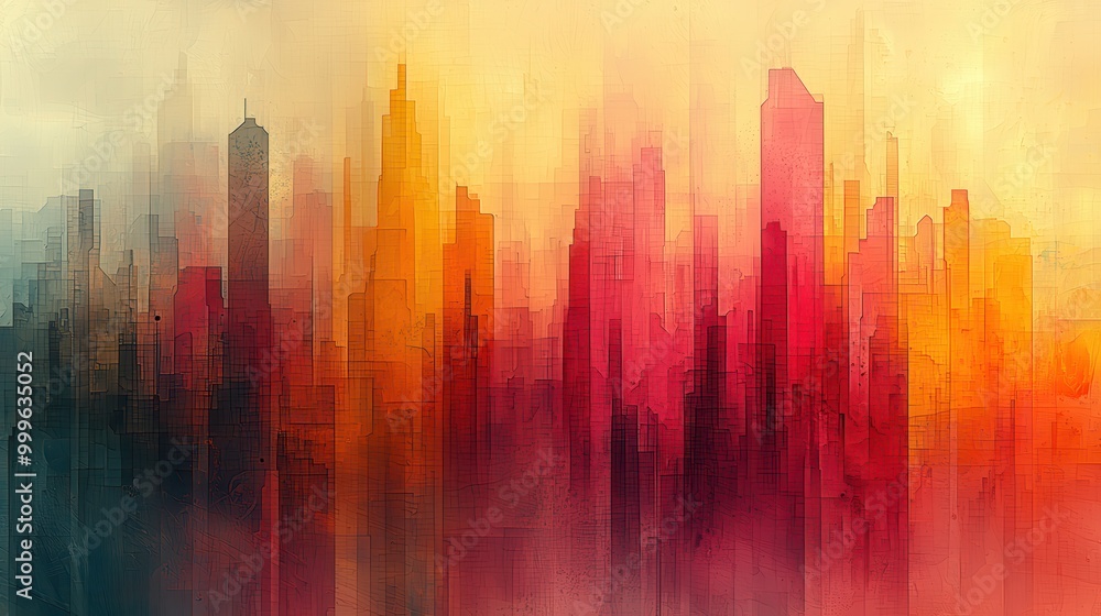 Vibrant Cityscape Abstract Art with Warm Hues Vibrant Cityscape Abstract Art with Warm Hues