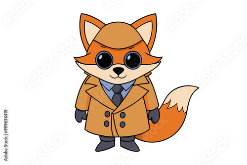 Secret Agent Fox in Trench Coat Vector Illustration