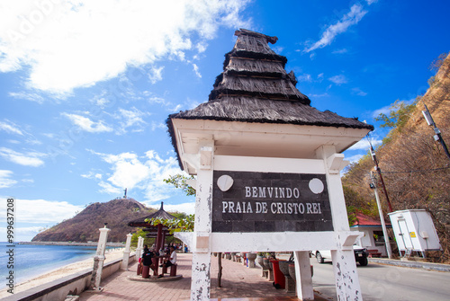 Welcome gate at Christo Rei Beach, Dili, Timor Leste. Christo Rei Beach is a tourist destination where the Christ the King Statue also stands, which is a landmark of the city of Dili.
