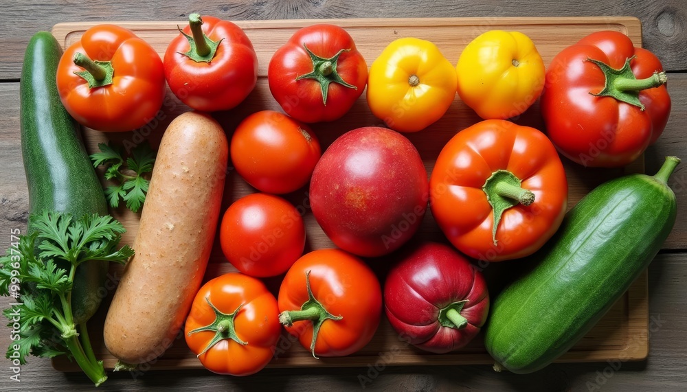 Fresh produce on a wooden board Fresh produce on a wooden board