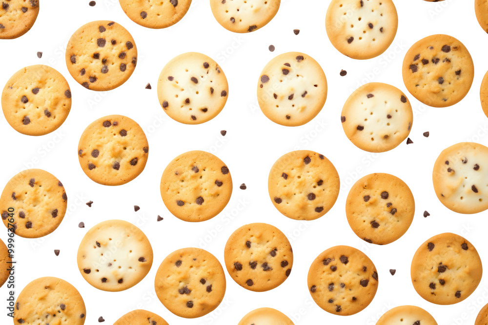 A group of freshly baked cookies and biscuits, some with chocolate drizzle, set on a plain white background. A group of freshly baked cookies and biscuits, some with chocolate drizzle, set on a plain white background.