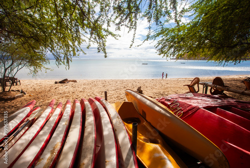 The beauty of the Areia Branca Beach on the outskirts of Dili City, Timor Leste. A tropical beach, popular tourist destination.  photo