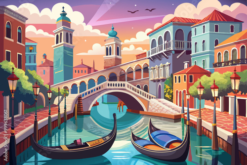 city grand canal with gondolas
