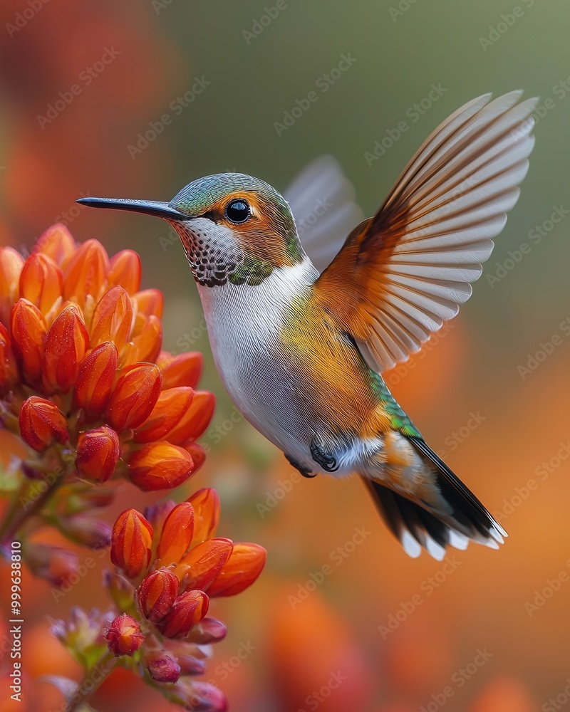 Obraz premium Vibrant Hummingbird in a Flowering Garden Scene