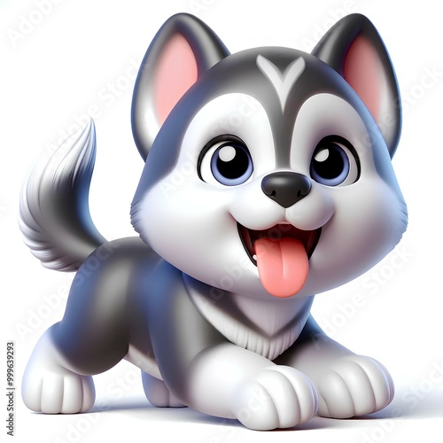 3D Husky puppy - vector on white background