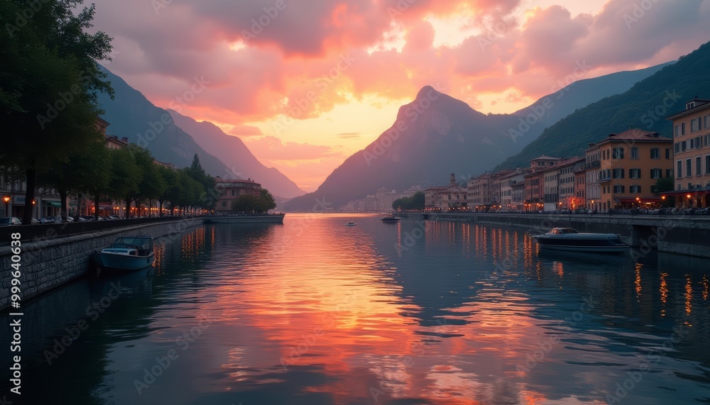 Fototapeta premium Tranquil sunset over a serene lake