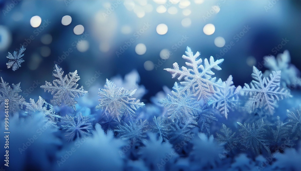 snowflakes on bokeh background in blue shades, background for text snowflakes on bokeh background in blue shades, background for text