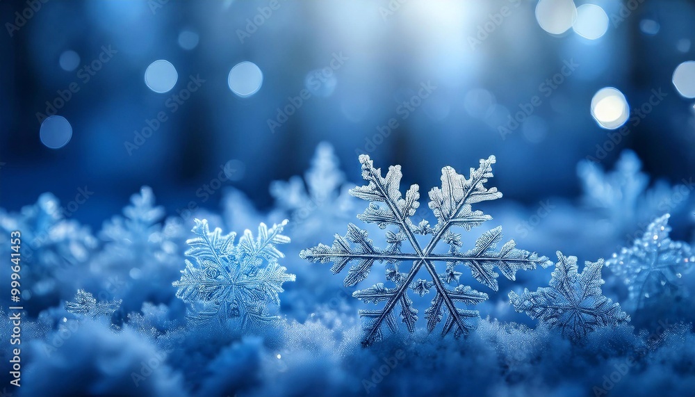 snowflakes on bokeh background in blue shades, background for text snowflakes on bokeh background in blue shades, background for text