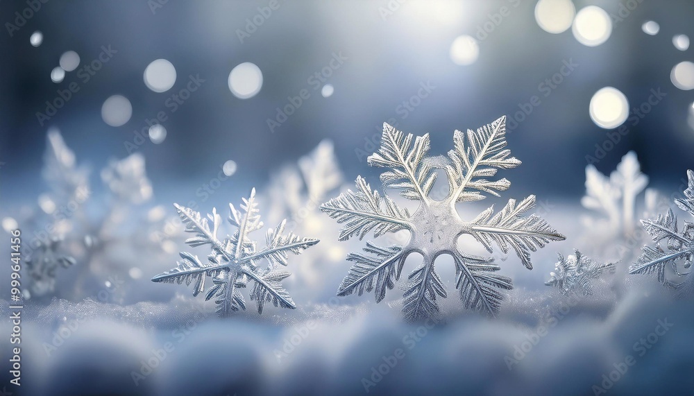 snowflakes on bokeh background in blue shades, background for text snowflakes on bokeh background in blue shades, background for text