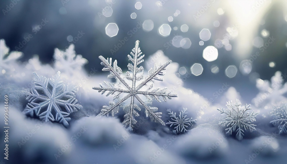 snowflakes on bokeh background in blue shades, background for text snowflakes on bokeh background in blue shades, background for text