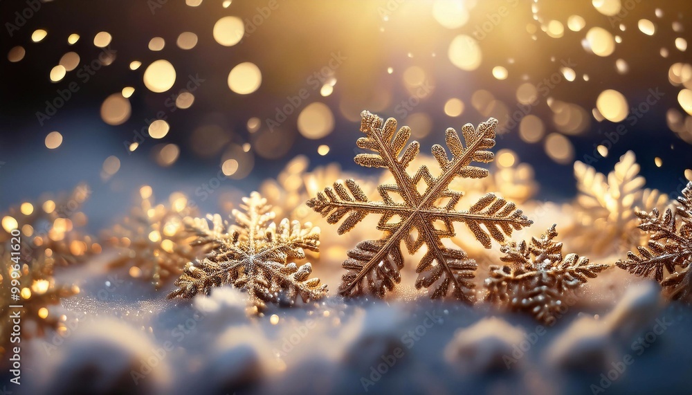 snowflakes on bokeh background in golden shades, background for text snowflakes on bokeh background in golden shades, background for text