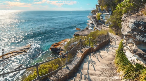 Viewpoint of the seaside cliff at the coogee to beach coastal path photo