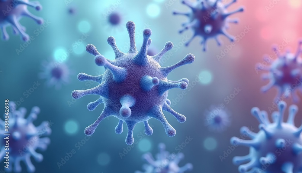 Microscopic view of a virus particle a common cause of illness Microscopic view of a virus particle a common cause of illness
