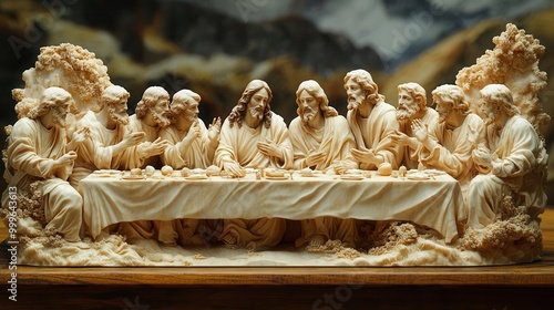 artistic portrayal of the last supper featuring jesus and his disciples around a long table embodying a moment of profound significance in a richly detailed setting