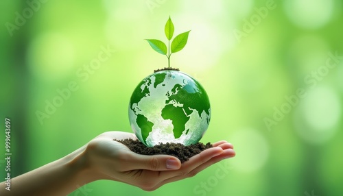  Hand nurturing Earth symbolizing care for our planet photo